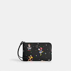 Disney X Coach Corner Zip Wristlet With Holiday Print - CN031 - Gunmetal/Black Multi