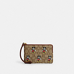 Disney X Coach Corner Zip Wristlet In Signature Jacquard With Mickey Mouse Print - CN033 - Brass/Khaki/Redwood Multi