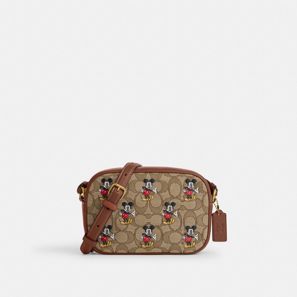 Disney X Coach Mini Jamie Camera Bag In Signature Jacquard With Mickey Mouse Print - CN034 - Brass/Khaki/Redwood Multi