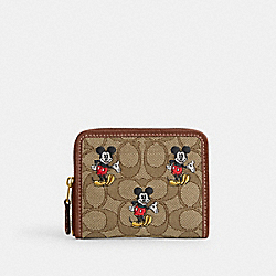 COACH CN035 Disney X Coach Small Zip Around Wallet In Signature Jacquard With Mickey Mouse Print BRASS/KHAKI/REDWOOD MULTI