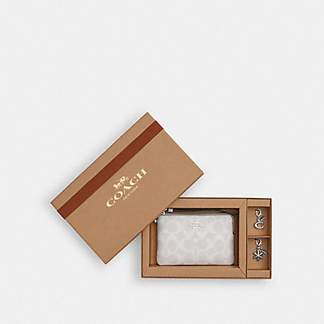 COACH CN044 Boxed Corner Zip Wristlet In Signature Canvas Silver/Chalk/Glacier-White-Multi