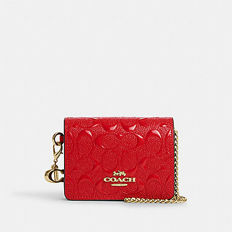 COACH CN050 Boxed Mini Wallet On A Chain In Signature Leather Gold/Electric-Red
