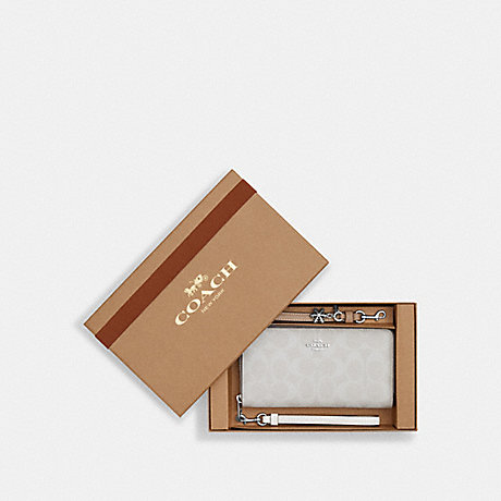 COACH CN051 Boxed Long Zip Around Wallet In Signature Canvas Silver/Chalk/Glacier-White-Multi