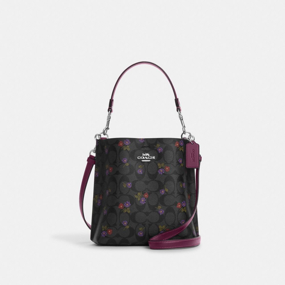 Mollie Bucket Bag 22 In Signature Canvas With Country Floral Print - CN144 - Silver/Graphite/Deep Berry