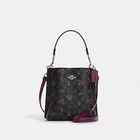 COACH CN144 Mollie Bucket Bag 22 In Signature Canvas With Country Floral Print Silver/Graphite/Deep-Berry