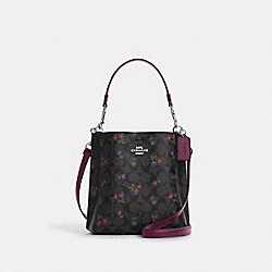 COACH CN144 Mollie Bucket Bag 22 In Signature Canvas With Country Floral Print SILVER/GRAPHITE/DEEP BERRY
