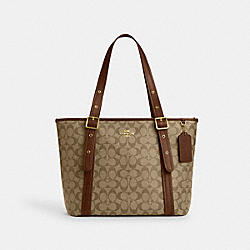 Ashton Tote In Signature Canvas - CN328 - Gold/Khaki Saddle