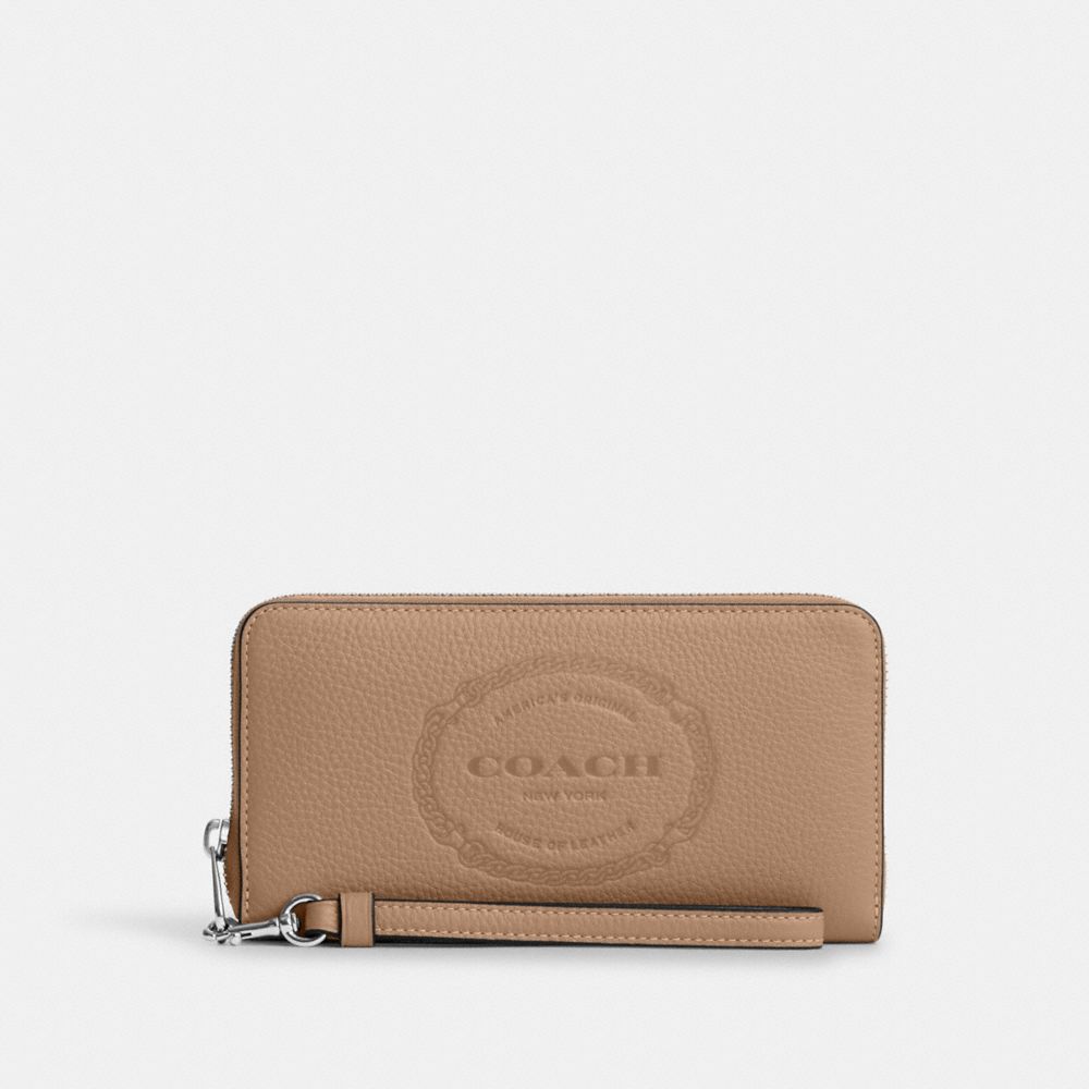 Long Zip Around Wallet With Coach Heritage - CN353 - Silver/Taupe