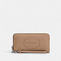 COACH CN353 Long Zip Around Wallet With Coach Heritage SILVER/TAUPE