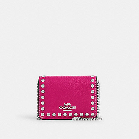 COACH CN355 Mini Wallet On A Chain With Rivets Silver/Cerise