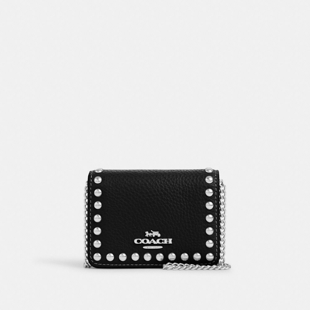 COACH CN355 Mini Wallet On A Chain With Rivets Silver/Black