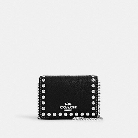 COACH CN355 Mini Wallet On A Chain With Rivets Silver/Black