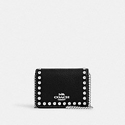 Mini Wallet On A Chain With Rivets - CN355 - Silver/Black