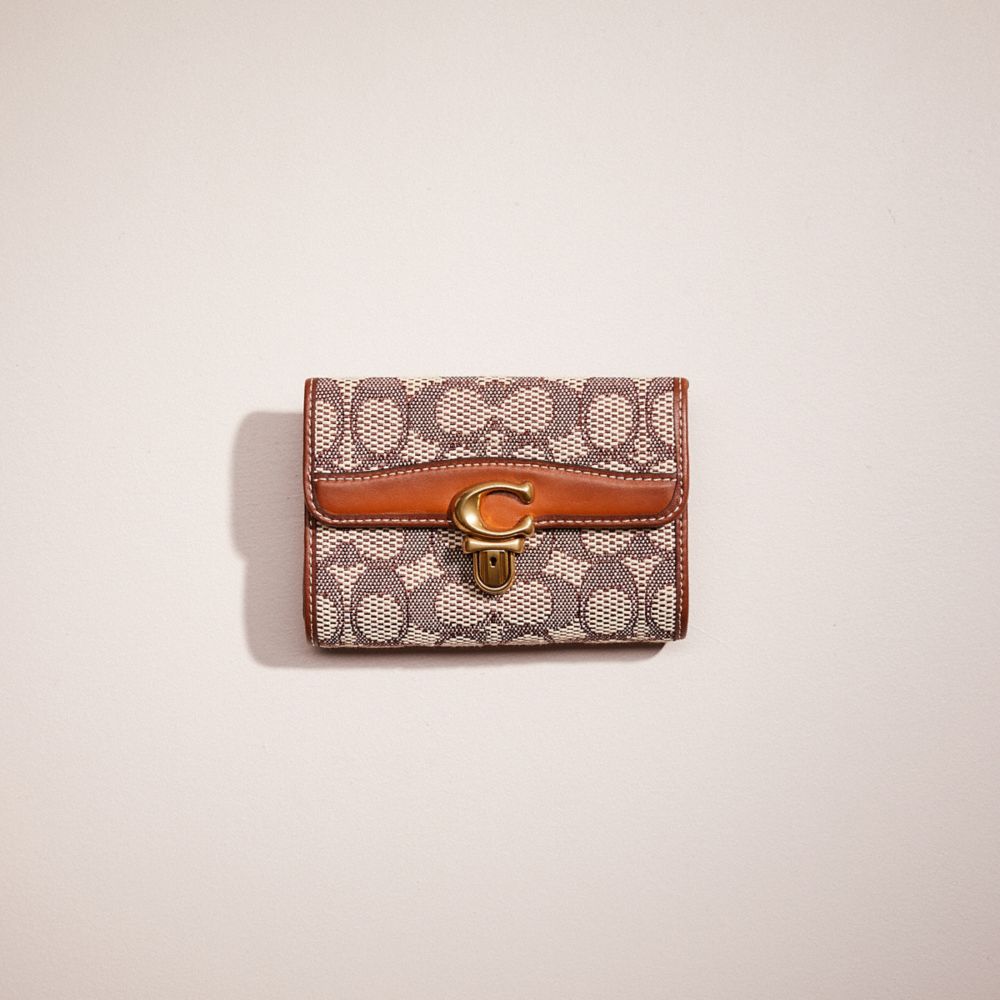 CN368 - Restored Studio Medium Wallet In Signature Jacquard Brass/Cocoa Burnished Amb