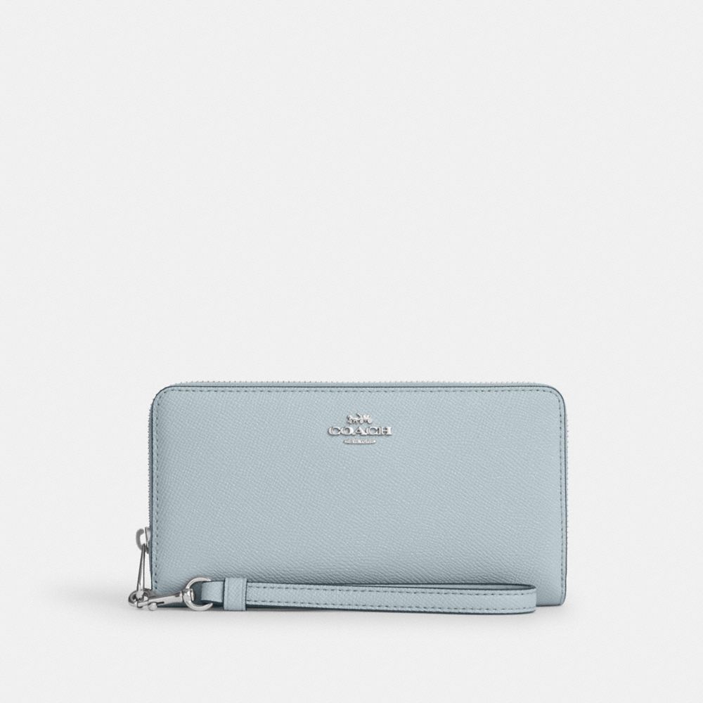 COACH CN393 Long Zip Around Wallet Silver/Pale Blue