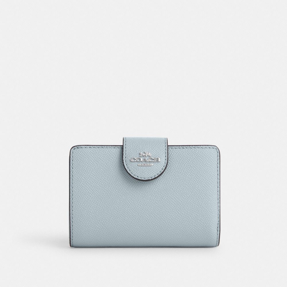 COACH CN394 Medium Corner Zip Wallet SILVER/PALE BLUE