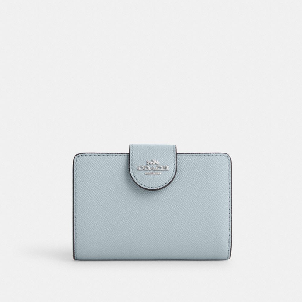 COACH CN394 Medium Corner Zip Wallet Silver/Pale Blue