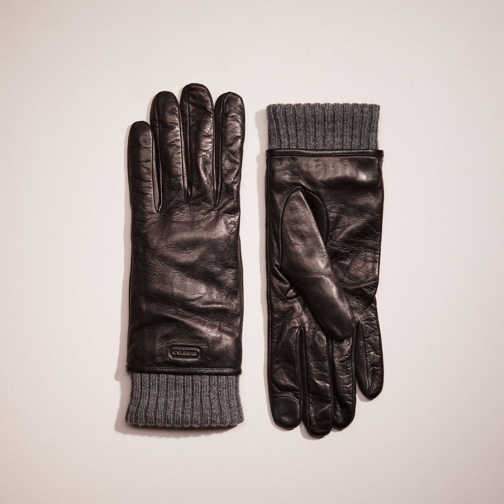 CN400 - Restored Leather Knit Cuff Mixed Gloves Black