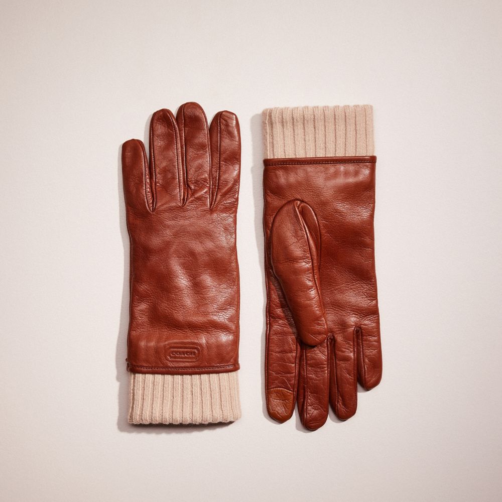 CN400 - Restored Leather Knit Cuff Mixed Gloves Saddle