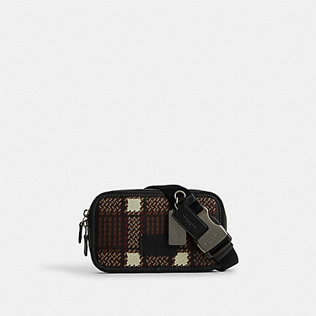 COACH CN405 Wyatt Belt Bag With Plaid Print Gunmetal/Black-Multi