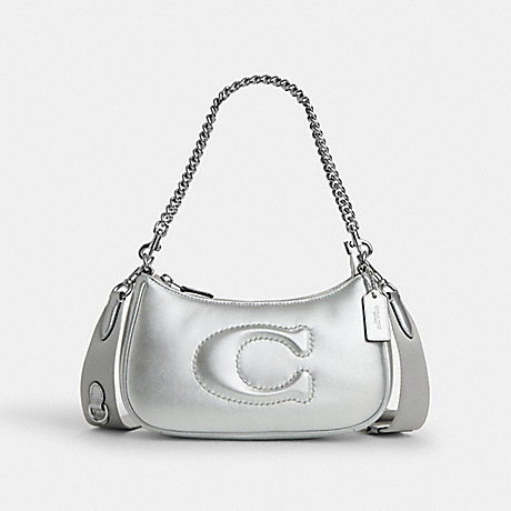 COACH CN435 Teri Shoulder Bag With Signature Quilting Silver/Metallic Silver