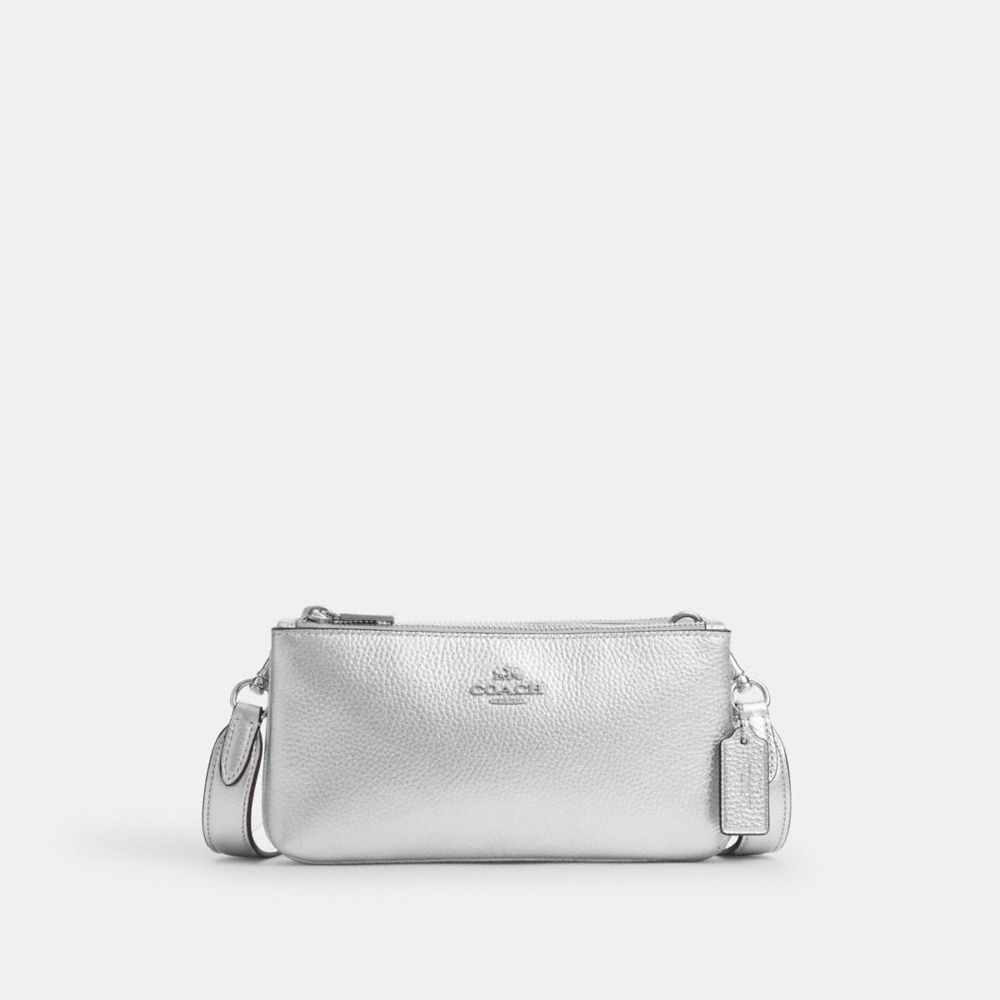 COACH CN496 Double Zip Crossbody Silver/Metallic Silver