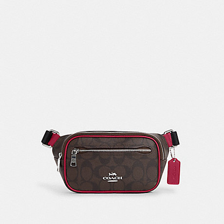 COACH CN503 Mini Belt Bag In Signature Canvas Silver/Brown/Bright Violet