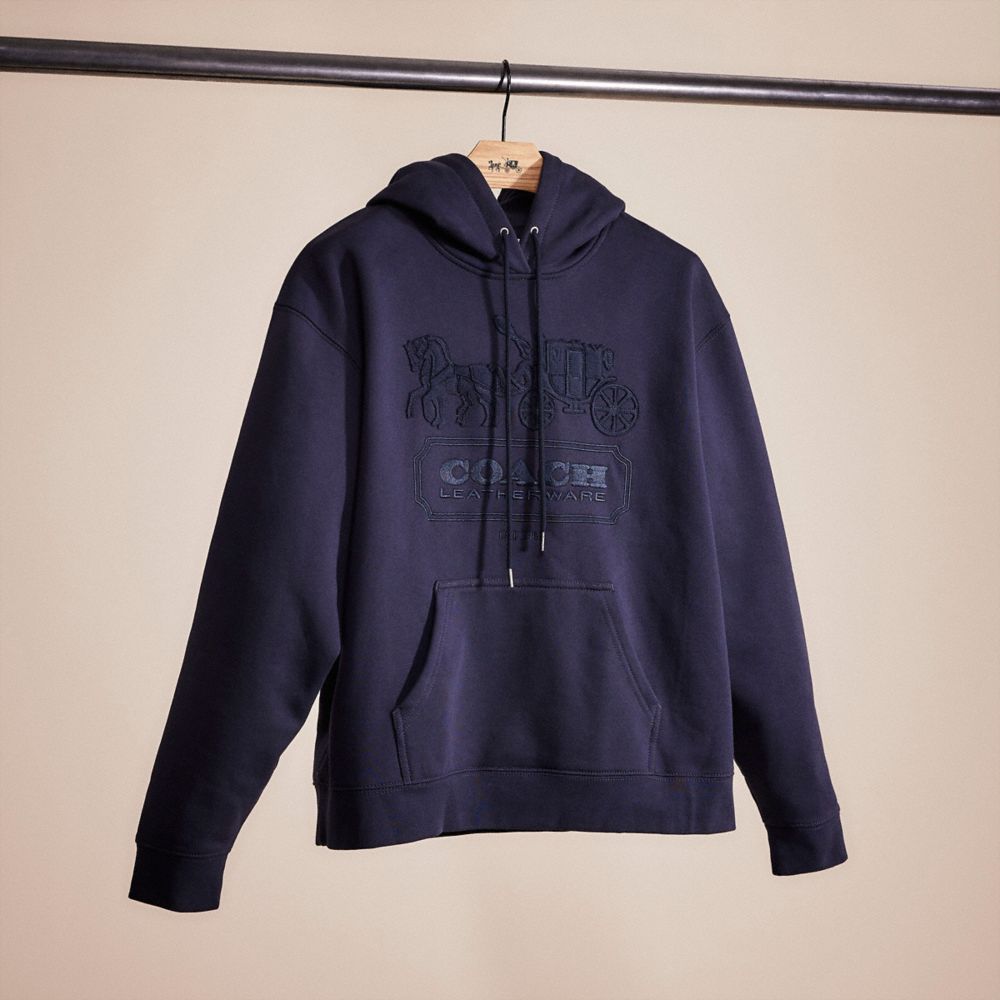 CN523 - Restored Horse And Carriage Hoodie In Organic Cotton And Recycled Polyester Navy