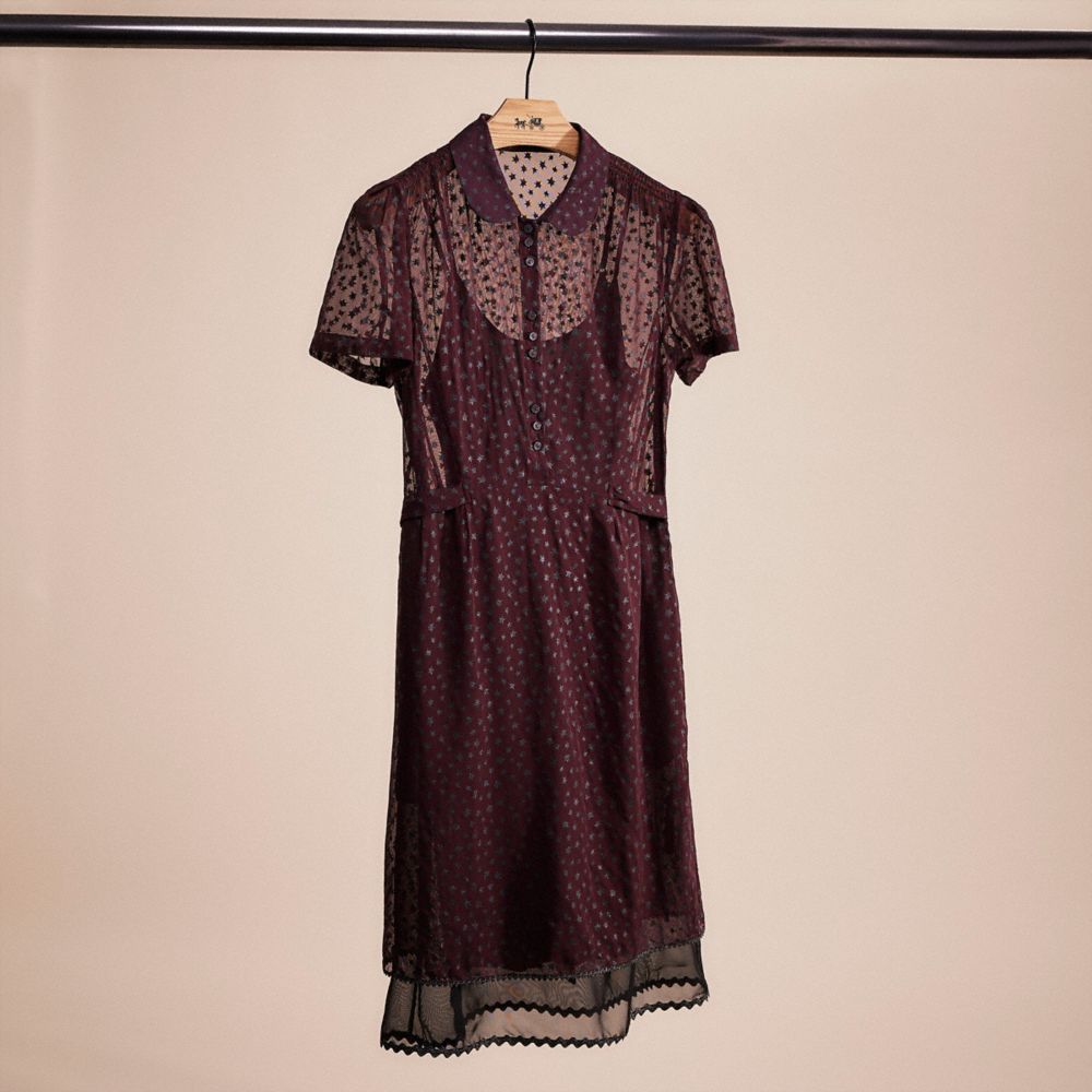 CN526 - Restored Star Print Shirt Dress Burgundy