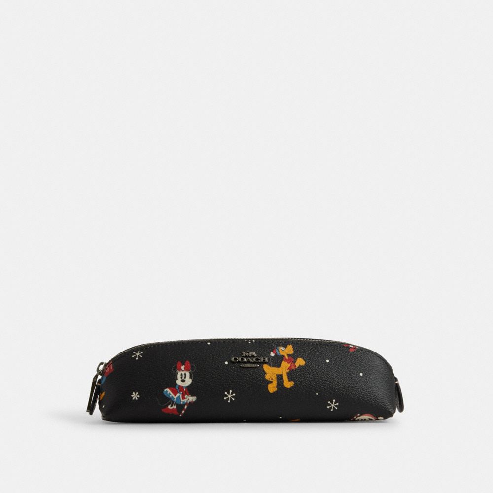 COACH CN570 Disney X Coach Pencil Case With Holiday Print GUNMETAL/BLACK MULTI