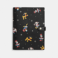 COACH CN571 Disney X Coach Notebook With Holiday Print GUNMETAL/BLACK MULTI