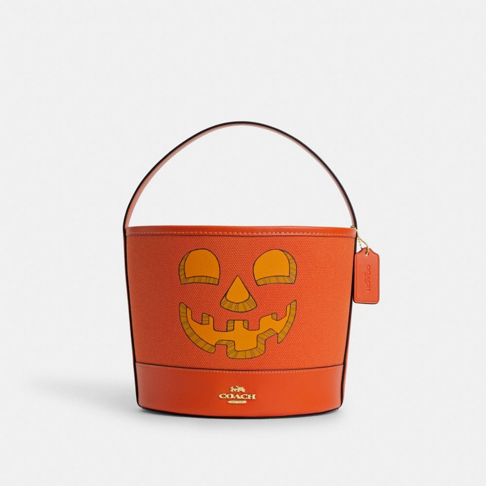 COACH CN575 Trick Or Treat Bucket In Signature Canvas With Halloween Pumpkin IM/BRIGHT ORANGE MULTI