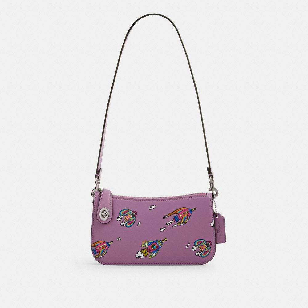 COACH CN616 Cosmic Coach Penn Shoulder Bag With Rocket Print SILVER/VIOLET ORCHID MULTI