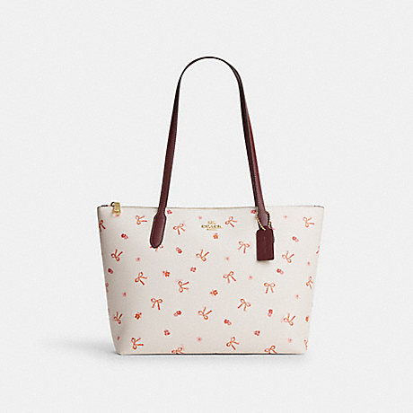 COACH CN627 Zip Top Tote With Bow Print Im/Chalk/Wine-Multi