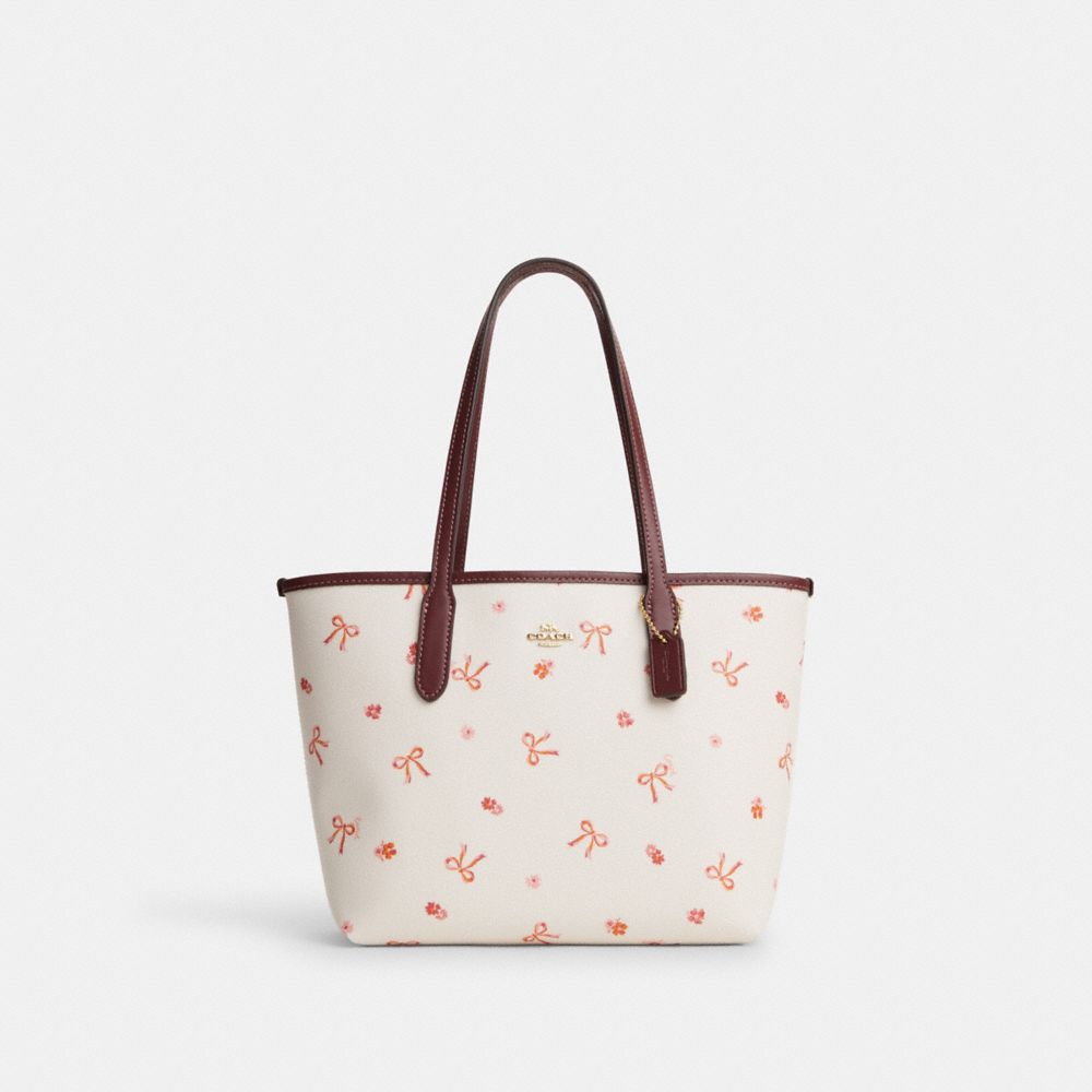 Mini City Tote With Bow Tie Print - CN681 - Im/Chalk/Wine Multi