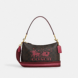 COACH CN686 Clara Shoulder Bag In Signature Canvas With Horse And Sleigh IM/BROWN/ROUGE