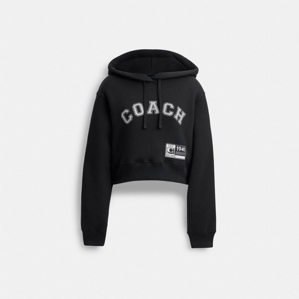 EMBELLISHED VARSITY CROPPED HOODIE