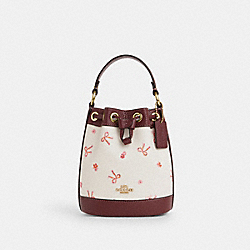 Dempsey Drawstring Bucket Bag 15 With Bow Print - CN707 - Im/Chalk/Wine Multi