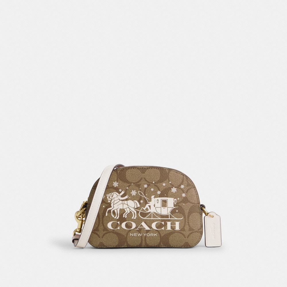 COACH CN708 Mini Serena Satchel In Signature Canvas With Horse And Sleigh Gold/Khaki/Chalk