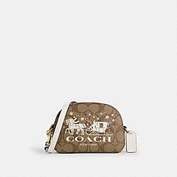 COACH CN708 Mini Serena Satchel In Signature Canvas With Horse And Sleigh GOLD/KHAKI/CHALK