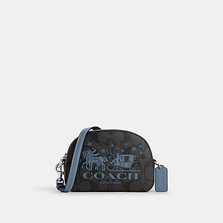 COACH CN708 Mini Serena Satchel In Signature Canvas With Horse And Sleigh Silver/Graphite/Light-Mist