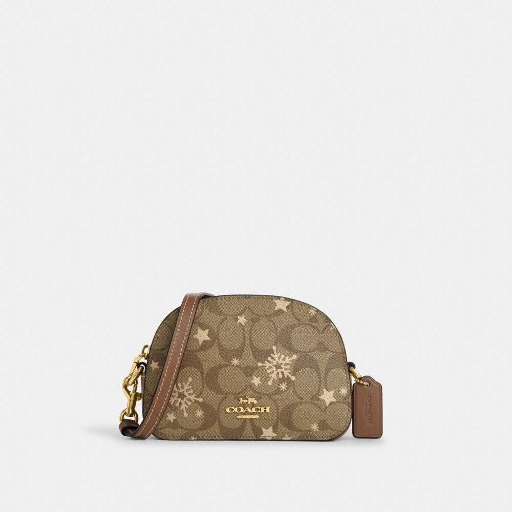 Mini Serena Satchel In Signature Canvas With Star And Snowflake Print - CN709 - Im/Khaki Saddle/Gold Multi