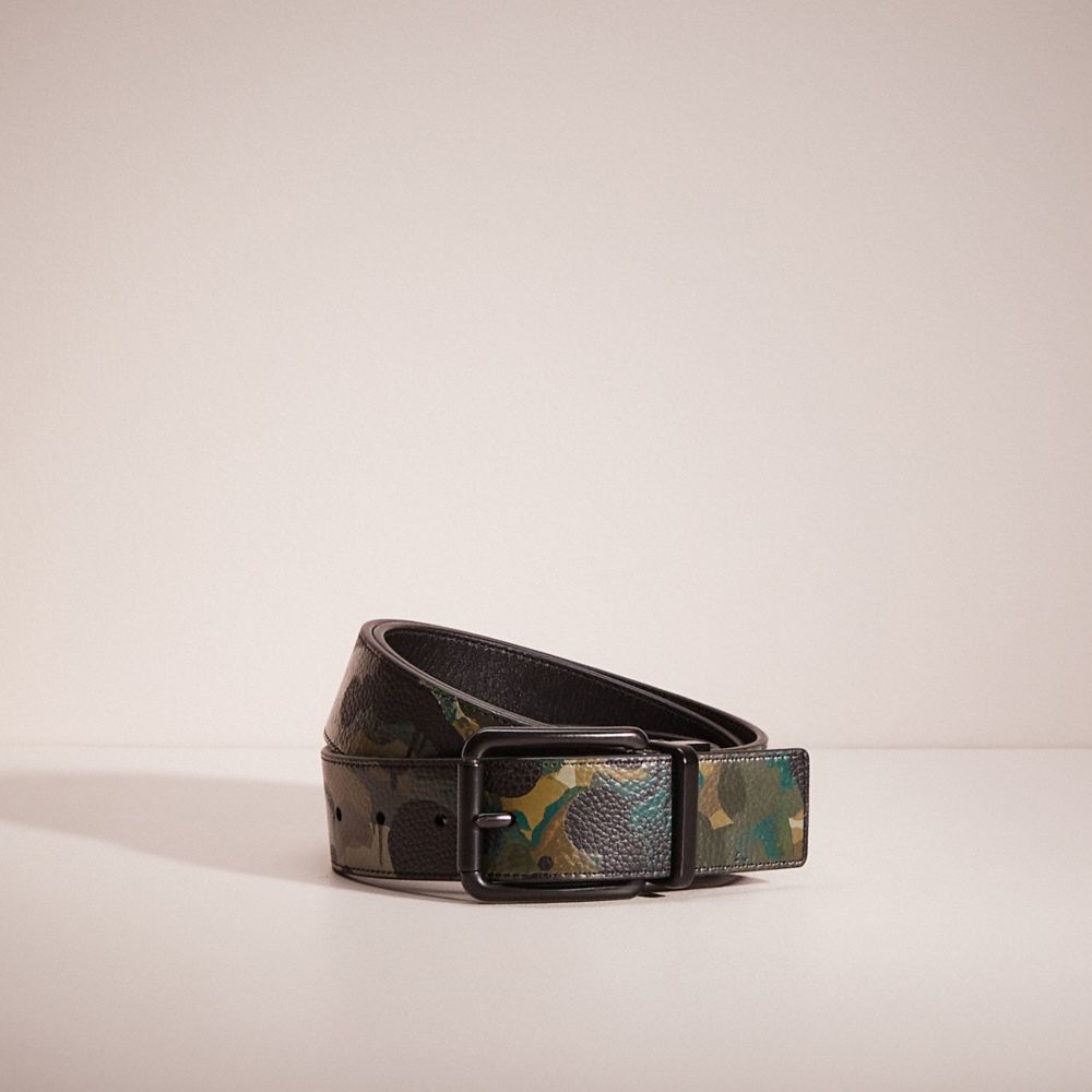 CN716 - Restored Roller Buckle Cut To Size Reversible Belt With Camo Print, 38 Mm Green/Blue