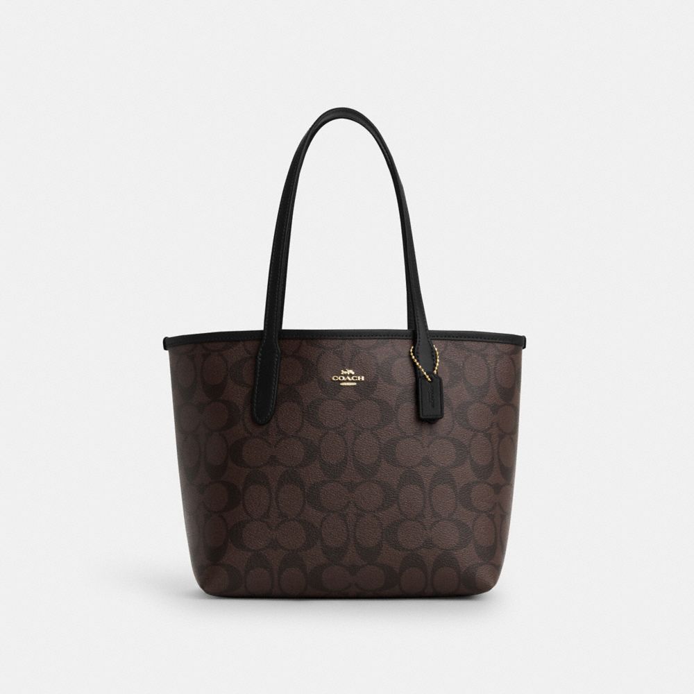 COACH トートバッグ 黒 Coach Mini City Tote Signature Canvas CN733 Black Outlet NEW