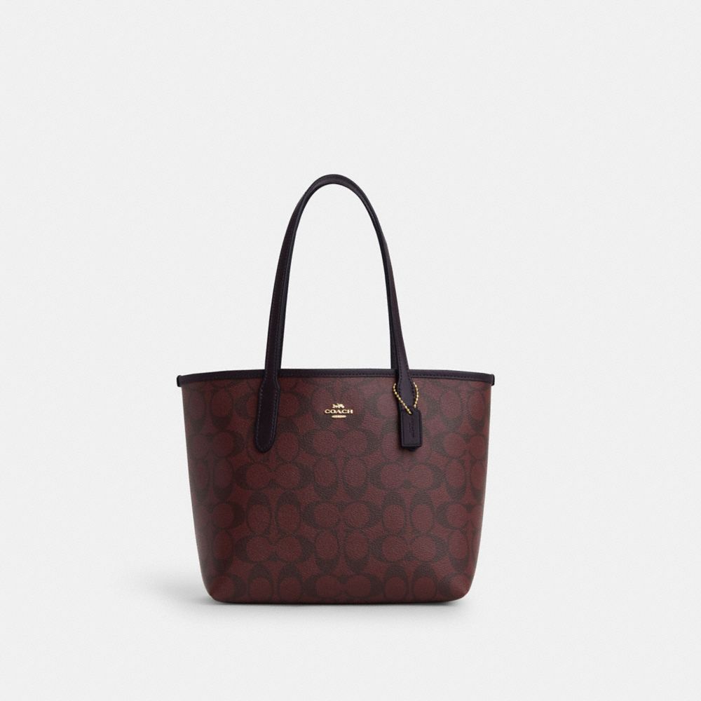 COACH CN733 Mini City Tote In Signature Canvas GOLD/OXBLOOD MULTI