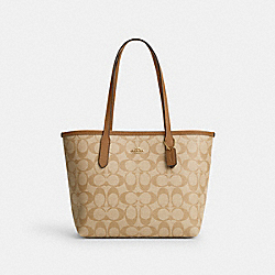 COACH CN733 Mini City Tote In Signature Canvas GOLD/LT KHAKI/LT SADDLE