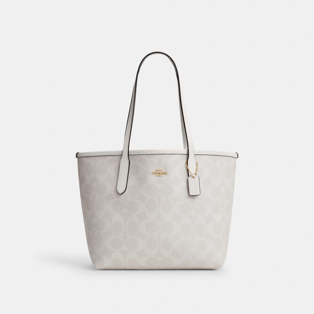 COACH CN733 Mini City Tote In Signature Canvas GOLD/CHALK/GLACIERWHITE