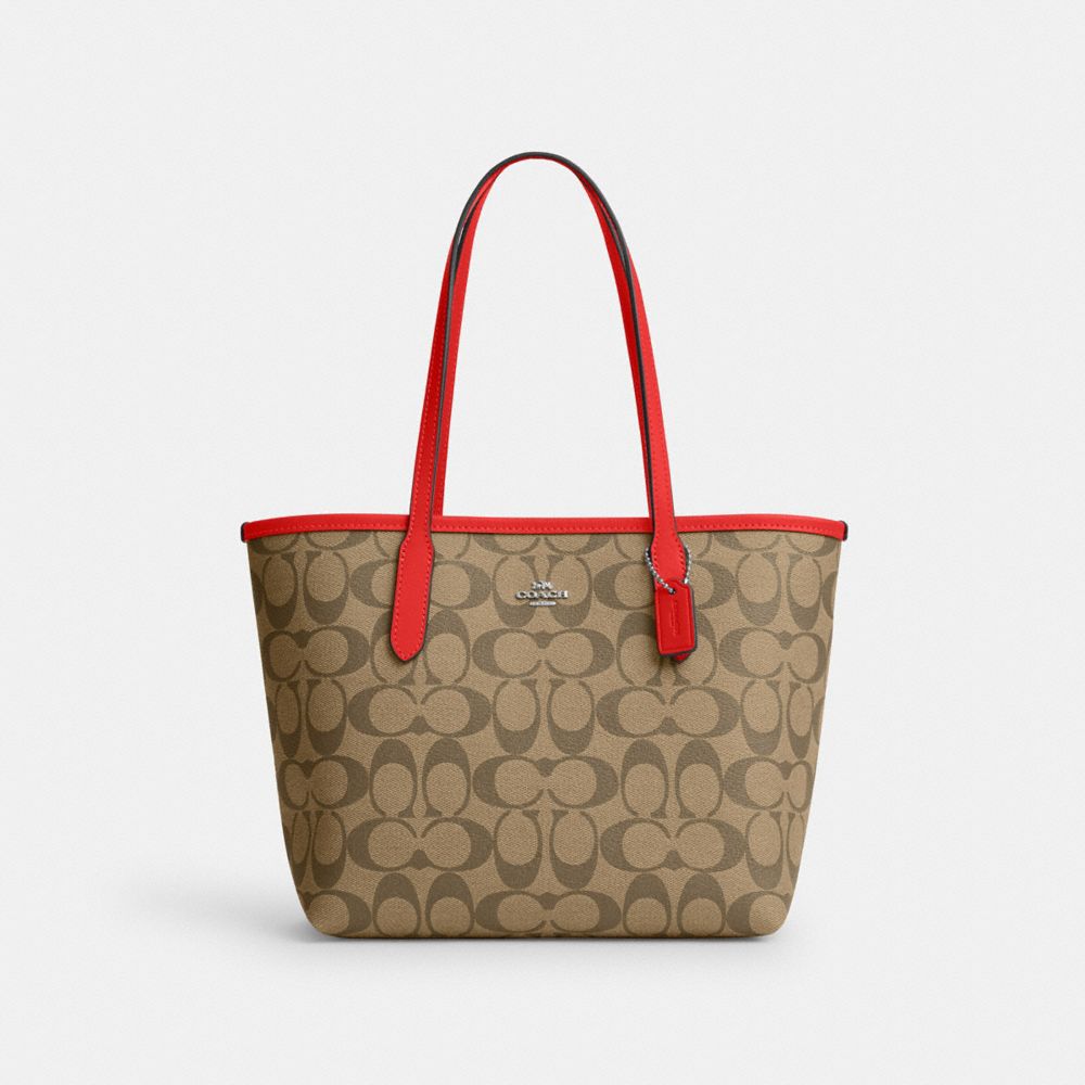 COACH Cn733 - MINI CITY TOTE IN SIGNATURE CANVAS - SILVER/KHAKI/MIAMI ...