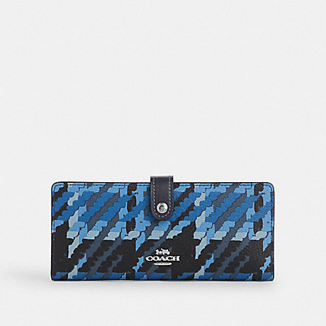 COACH CN750 Slim Wallet With Graphic Plaid Print Silver/Blue-Multi