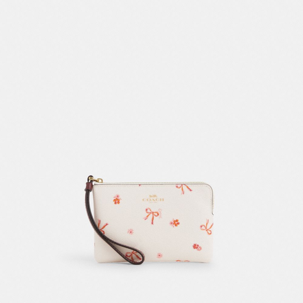 Corner Zip Wristlet With Bow Print - CN757 - Im/Chalk/Wine Multi